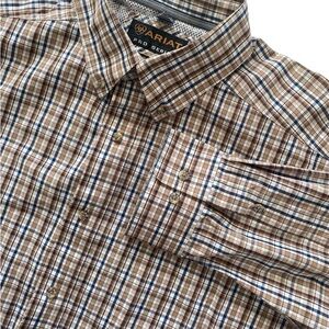 Ariat Men's Brown and Blue Plaid Button Down Shirt